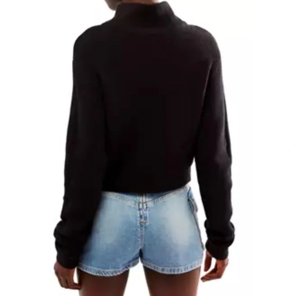 Free People Ottoman Mock Neck Pullover Black size Medium